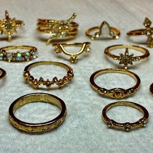 16 Stackable Midi/Boho Gold Toned, Antique Looking Knuckle Rings Sizes 2.25-8.0